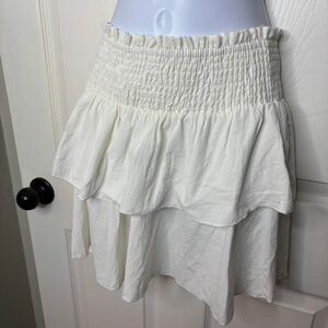 Petite Medium SHEIN Cream Smocked Tiered Mini Skirt Elastic Waist